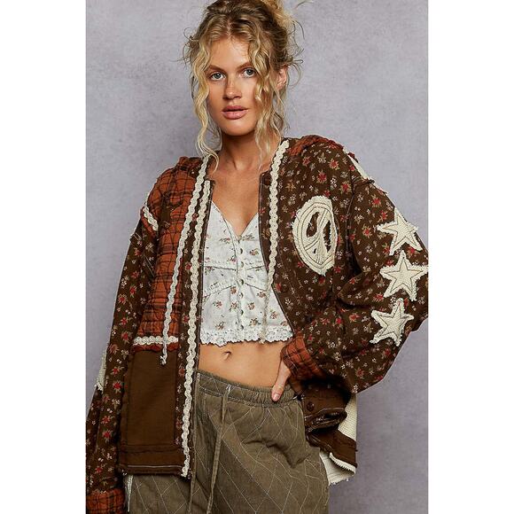 POL Jackets & Blazers - 1J***POL hooded long balloon sleeve in printed terry with star & peace patch